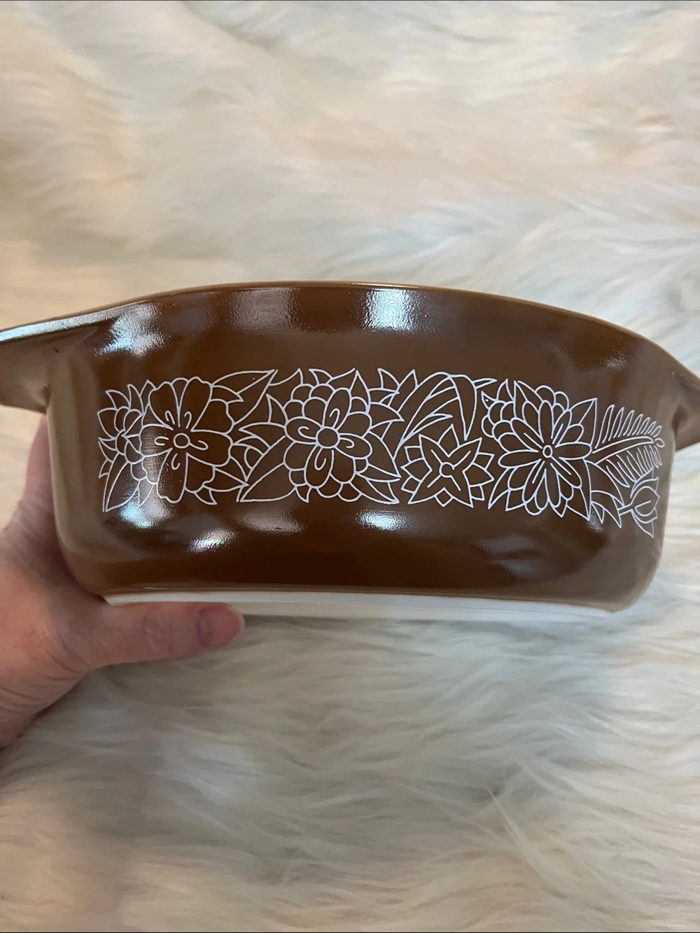 Pyrex Brown Floral Casserole Dish with Clear Lid 043